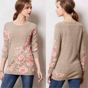 Anthropologie Sleeping on Snow Embroidered Ranunculus Tunic Sweater Size Small​